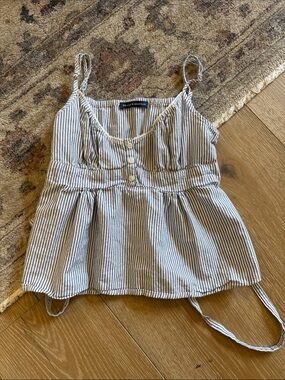 Brandy Melville Blue and White Striped Tie-Back Cami